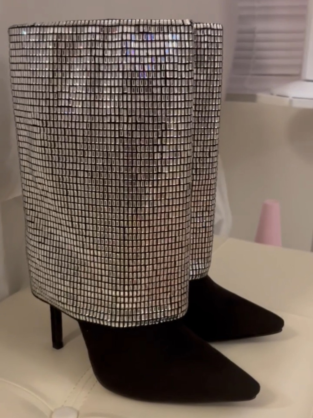 BRAND NEW! Black Stiletto Boots w/ Rhinestone Bling-Bling Encrusted Shaft